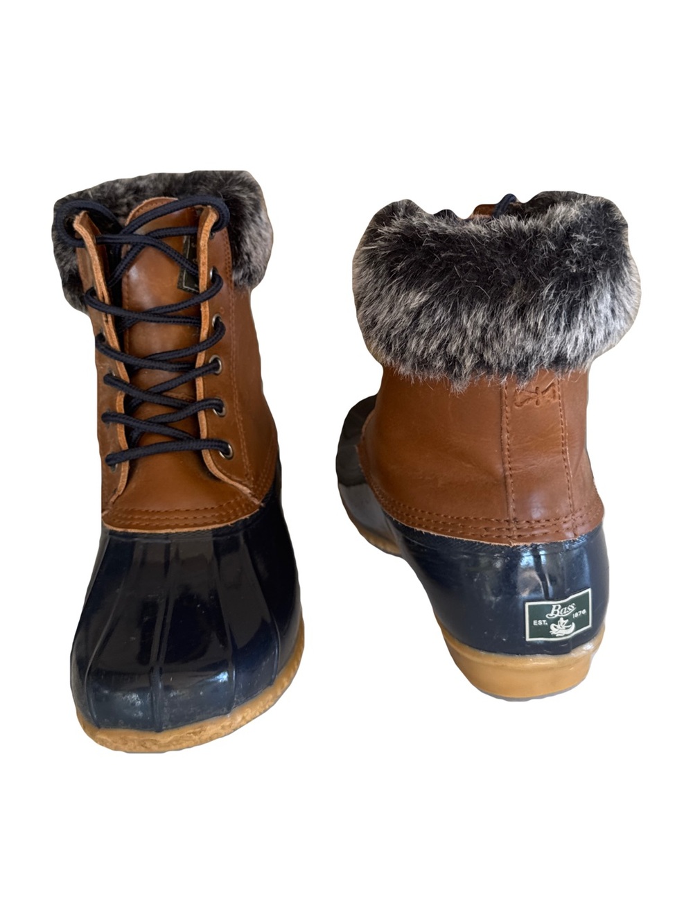 Bass Brown and Navy Faux-Fur Winter Duck Boots 9